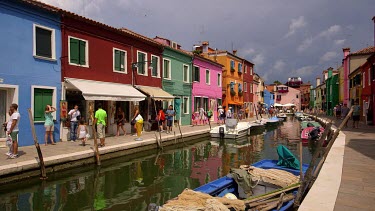 Coloured Houses & Boats On Canal, Burano, Venice, Italy