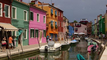 Coloured Houses & Boats On Canal, Burano, Venice, Italy
