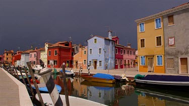 Multicoloured Houses & Boats On Canal, Burano, Venice, Italy