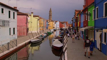 Multicoloured Houses & Boats On Canal, Burano, Venice, Italy
