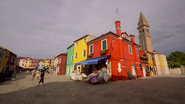 Red Yellow & Green Houses & Bell Tower, Burano, Venice, Italy