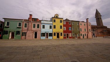 Red Yellow & Green Houses & Bell Tower, Burano, Venice, Italy