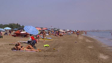 Tourists & Locals On Beach, Lido, Venice, Italy