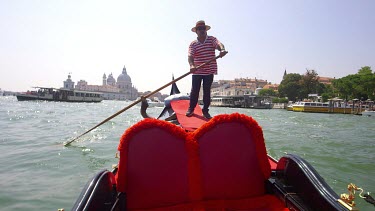 Gondolier In Red Hoops, Grand Canal, Venice, Italy