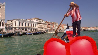 Gondolier In Red Hoops, Grand Canal, Venice, Italy