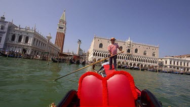 Gondolier In Red Hoops, Grand Canal, Venice, Italy