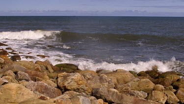 Waves, Surf & Rocks, North Sea, Scarborough, North Yorkshire, England, United Kingdom