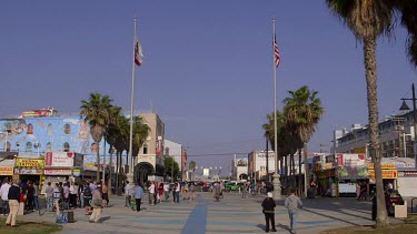 The Bear Flag Of The State Of California & Flag Of The United States Of America, Venice Beach, Venice, California, Usa