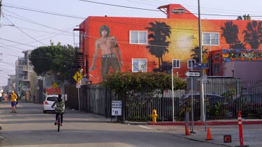 Jim Morrison Wall Mural & Skateboarder, Venice Beach, Venice, California, Usa
