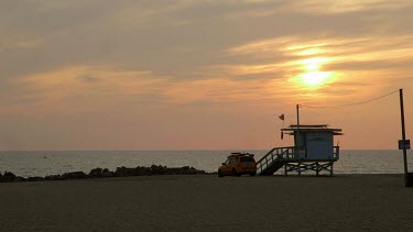 Lifeguard Hut And Suset, Venice Beach, Venice, California, Usa