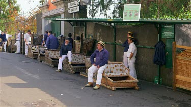 Sleigh Ride Drivers Wait For Tourists, Monte, Funchal, Madeira, Portugal