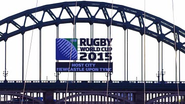 Tyne Bridge With Rugby World Cup 2015 Logo, Newcastle Upon Tyne, England