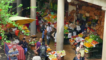 Tourists Shopping At Basket & Fruit Stall, Funchal Market, Madeira, Portugal