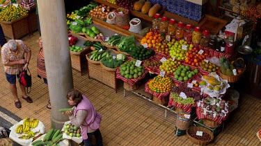 People At Fruit & Vegetable Stall, Funchal Market, Madeira, Portugal