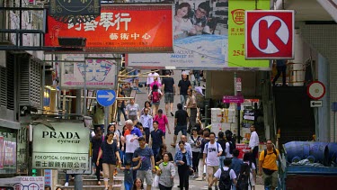 Pedestrians & Shop Signs On Cochran Street, Central, Hong Kong, Asia