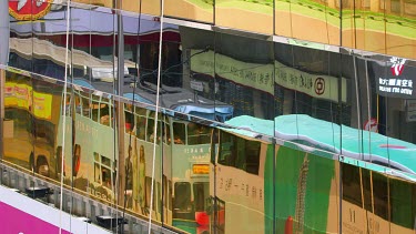Reflections Of Traffic In Building, Des Voeux Road, Central, Hong Kong