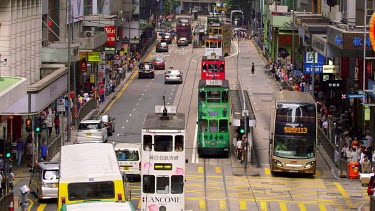 Trams & Buses On Des Voeux Road & Queen Victoria Street, Central, Hong Kong