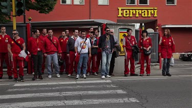 Ferrari Workers Leave At Old Factory Gates, Maranello, Italy