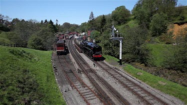 Black Steam Train Leaves Railway Station, Goathland, North Yorkshire, England
