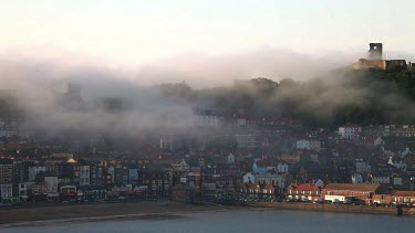 South Bay & Castle In Fog, Scarborough, North Yorkshire, England