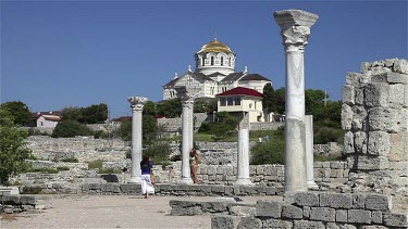 Ancient Ruins & Saint Vladimir Cathedral, Chersones,Sevastopol, Crimea, Ukraine