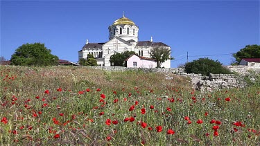 Saint Vladimir Cathedral & Poppies, Chersones,Sevastopol, Crimea, Ukraine