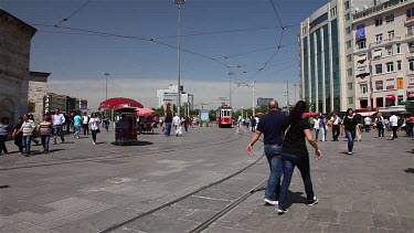 Red Tram & People Walking, Taksim, Istanbul, Turkey