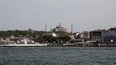 Ferries & Haghia Sophia Mosque, Aya Sofya, Istanbul, Turkey