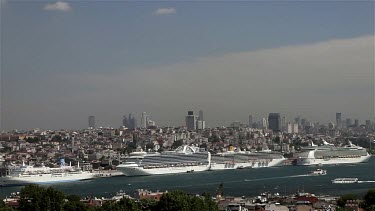 Skyline View Of Taksim And Liner Port, Istanbul, Turkey