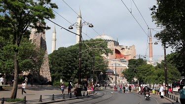 Red, Grey Tram & Haghia Sophia Mosque, Aya Sophia, Sultanahmet, Istanbul, Turkey