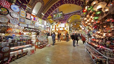Pottery & Lighting Stalls Inside The Grand Bazaar, Sultanahmet, Istanbul, Turkey
