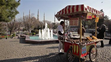 Corn & Chestnut Seller With Cart, Sultanahmet, Istanbul, Turkey