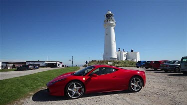 Red Ferrari 458 Italia & Lighthouse, Flamborough Head, East Yorkshire, England