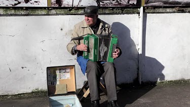 Old Man Plays Traditional Song With Accordion, Sevastopol, Crimea, Ukraine
