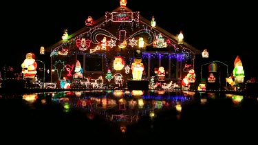 House With Christmas Lights, Rillington, North Yorkshire, England