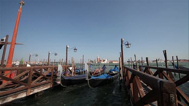 Gondola'S At Service Point, Venice, Italy