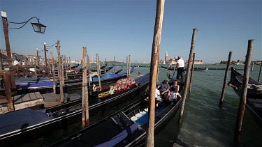 Gondola'S At Service Point, Venice, Italy