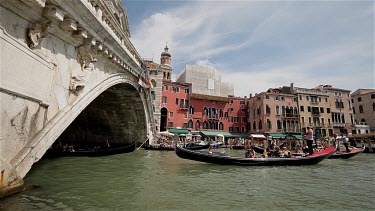 Gondola'S On Grand Canal At Rialto Bridge, Venice, Italy