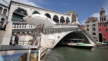 Passenger Ferry On Grand Canal At Rialto Bridge, Venice, Italy