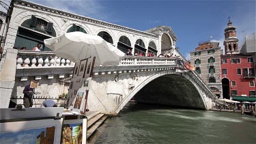 Passenger Ferry On Grand Canal At Rialto Bridge, Venice, Italy