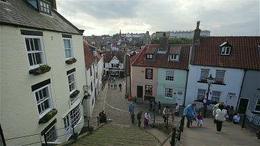 199 Steps, Cobbled Street & Old Town, Whitby, North Yorkshire, England