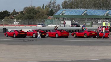 5 Red Ferrari Cars, 308, 328, 348, 355, Silverstone Race Track, England