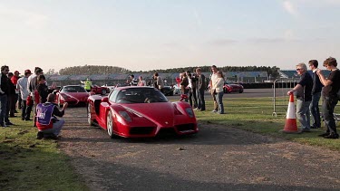 4 Red Ferrari Enzo'S At Race Track, Silverstone, England