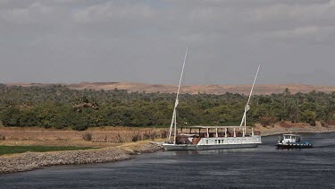 Sailing Pleasure Boat & Tug, River Nile, Egypt, North Africa