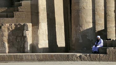 Arab Sat On Large Building Stone, Kom Ombo, Egypt, North Africa