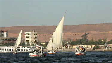Tourist Boats & Felucca On River Nile, Aswan, Egypt
