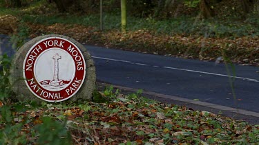 North Yorkshire Moors National Park Road Sign On Round Stone, Forge Valley, West Ayton, Scarborough, North Yorkshire