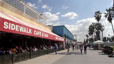 Sidewalk Cafe & Venice Boardwalk, Venice Beach, Venice, California, Usa