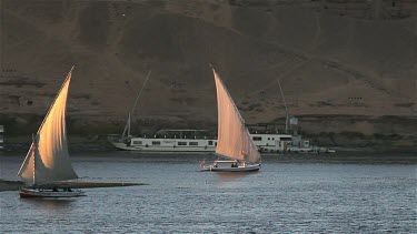 Felucca Sailing & Passenger Ferry, River Nile, Aswan, Egypt