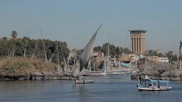 Ferry Boat, Felucca & Movenpick Hotel, River Nile, Aswan, Egypt